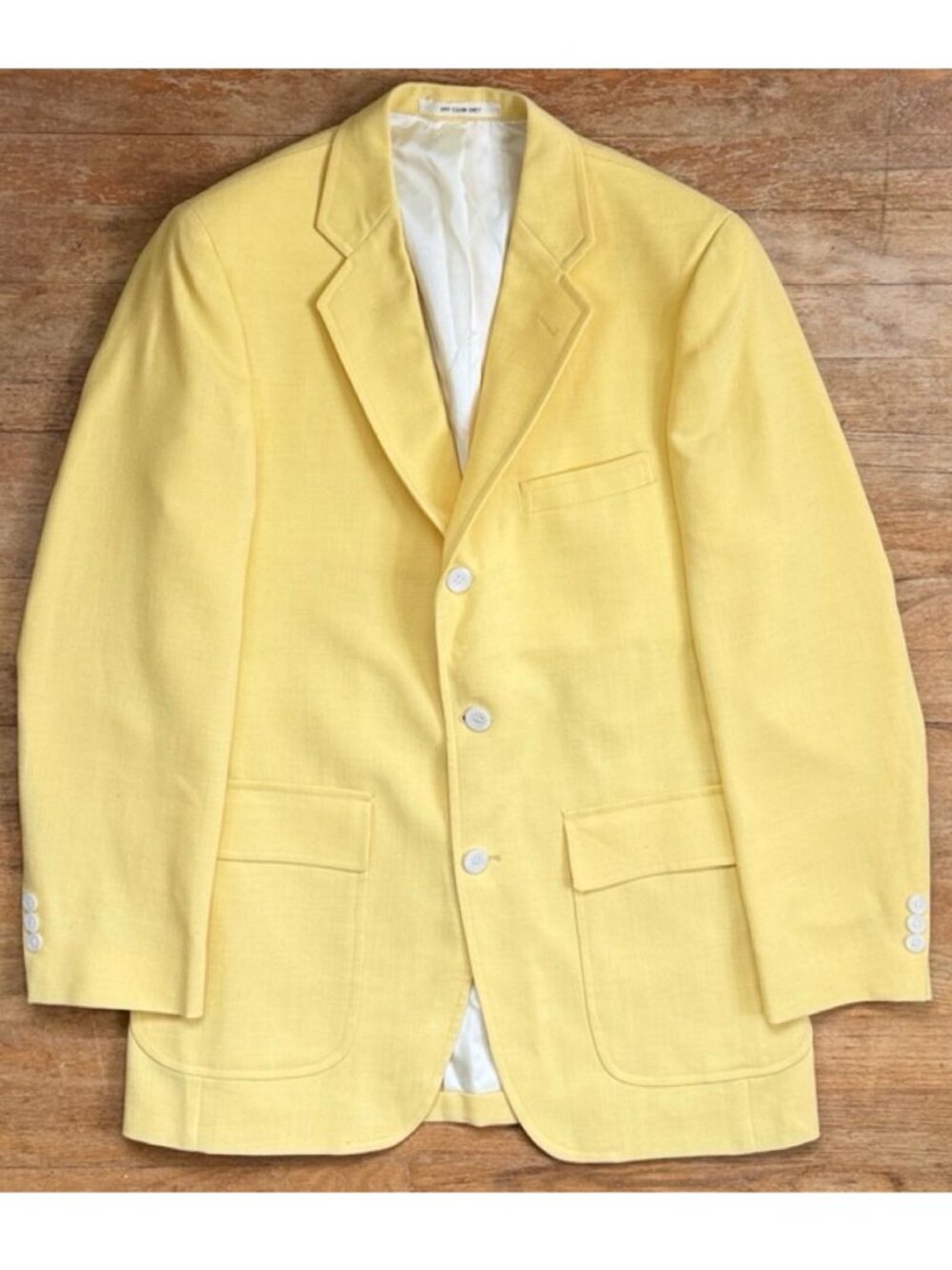 Vintage Mens Yellow Blazer Size 36R 60s Woven Wool Blend Sport Coat Suit Jacket
